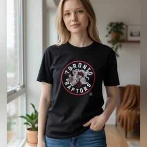 NBA (L) Toronto Raptors Black Tee Flower Logo Basketball Official Merch RARE